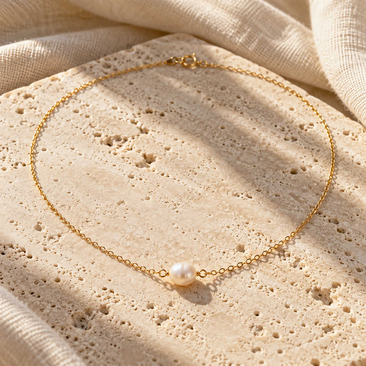 Delicate Laini gold necklace with a single centred ivory pearl